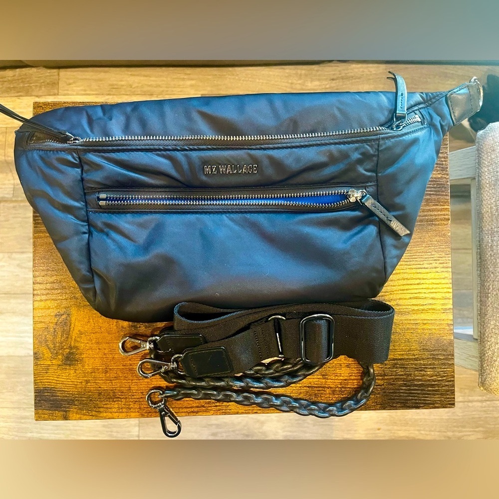 MZ Wallace Bowery Sling Black with BLUE Interior *RARE*